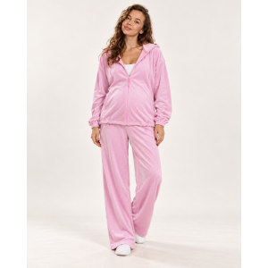 Велюровый костюм для беременных Happy Nenia с капюшоном и регулировкой, S–2XL Розовый